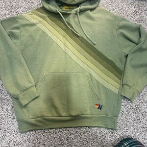Aviator Nation Olive Hoodie with Stripes